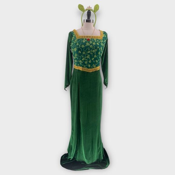Shrek Princess Fiona Green Velvet Dress Large Costume Halloween Cosplay Medieval - Picture 1 of 9